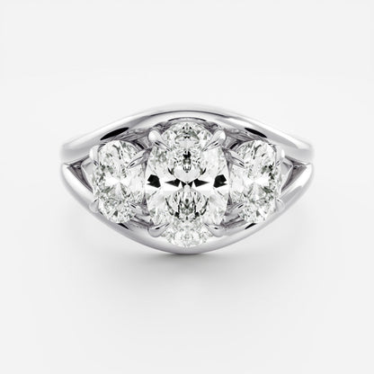 2.5 CT Oval: Three Stone Split Shank Lab Grown Diamond