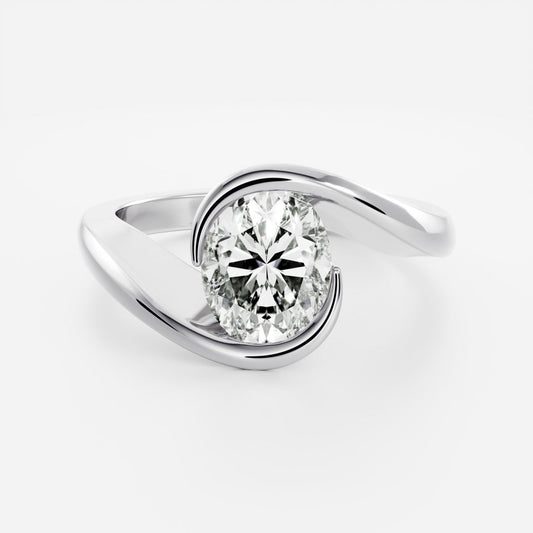 2 CT Oval: Solitaire Swirl Lab Grown Diamond Engagement Ring