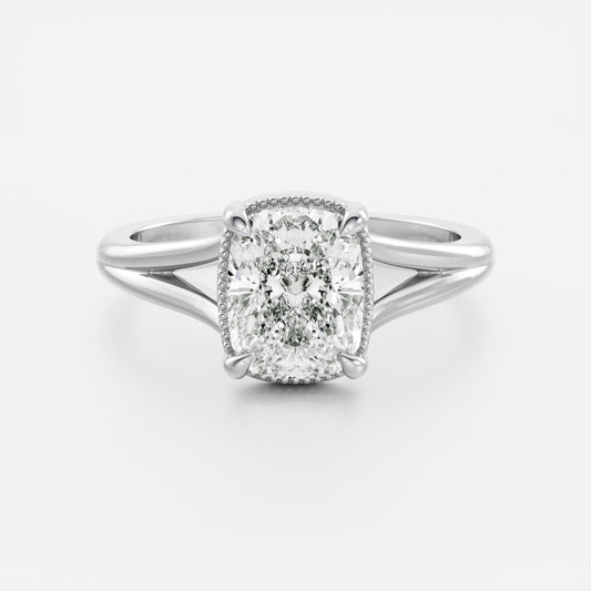 Elongated Cushion: Split Shank Milgrain Lab Grown Diamond Engagement Ring