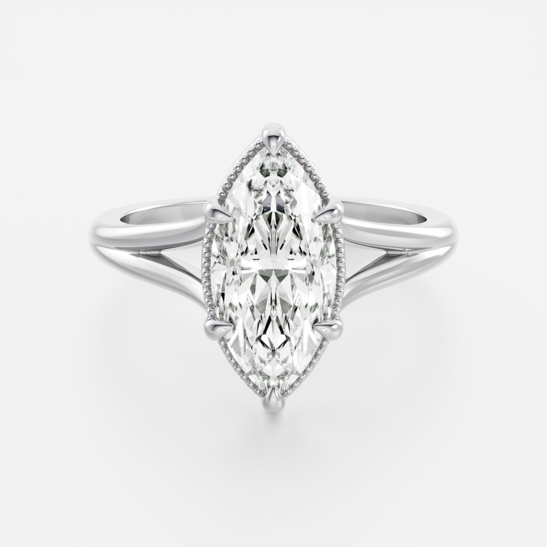 2.5 CT Marquise: Pronged Bezel Split Shank Lab Grown Diamond Engagement Ring