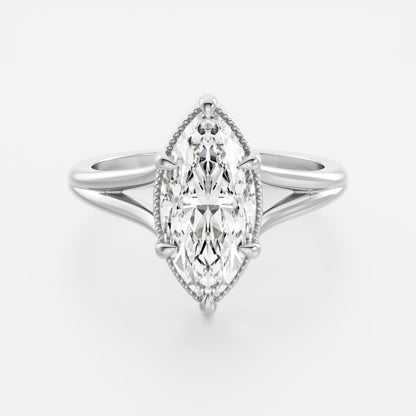 2.5 CT Marquise: Pronged Bezel Split Shank Lab Grown Diamond Engagement Ring
