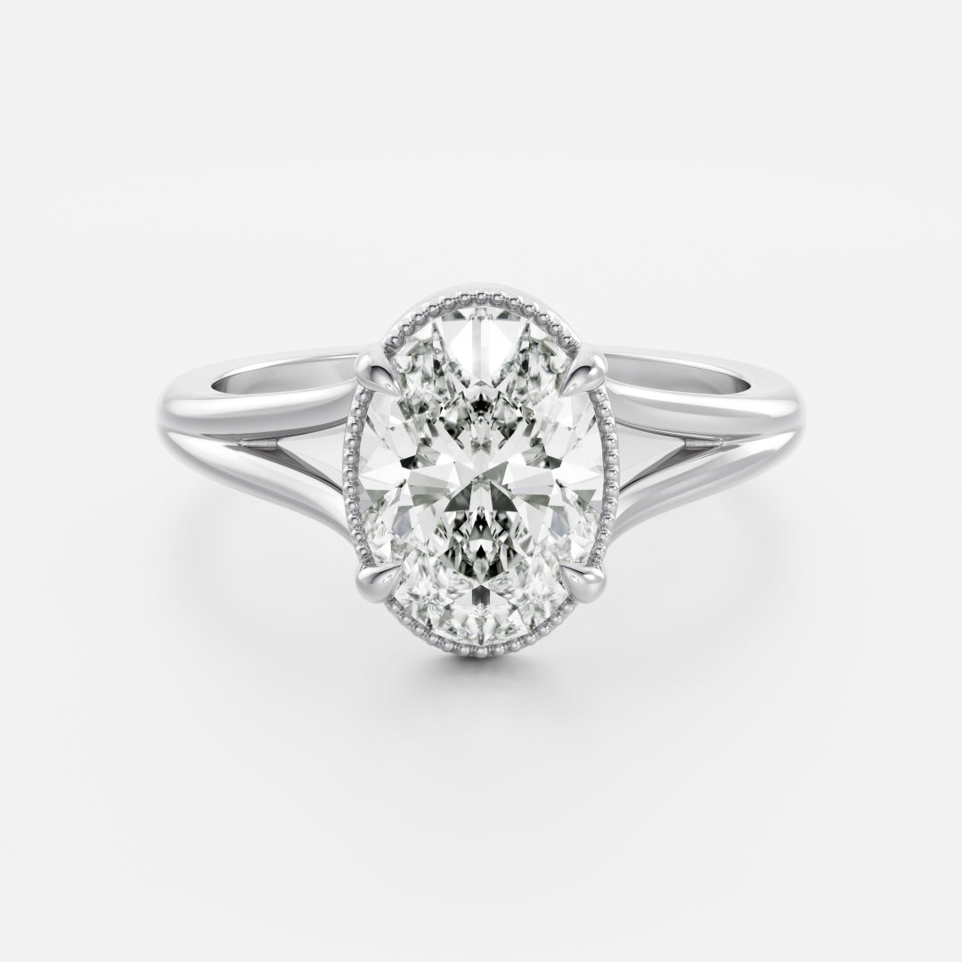 2.5 CT Oval: Pronged Bezel Split Shank Lab Grown Diamond Engagement Ring