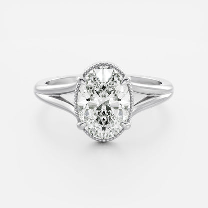 2.5 CT Oval: Pronged Bezel Split Shank Lab Grown Diamond Engagement Ring