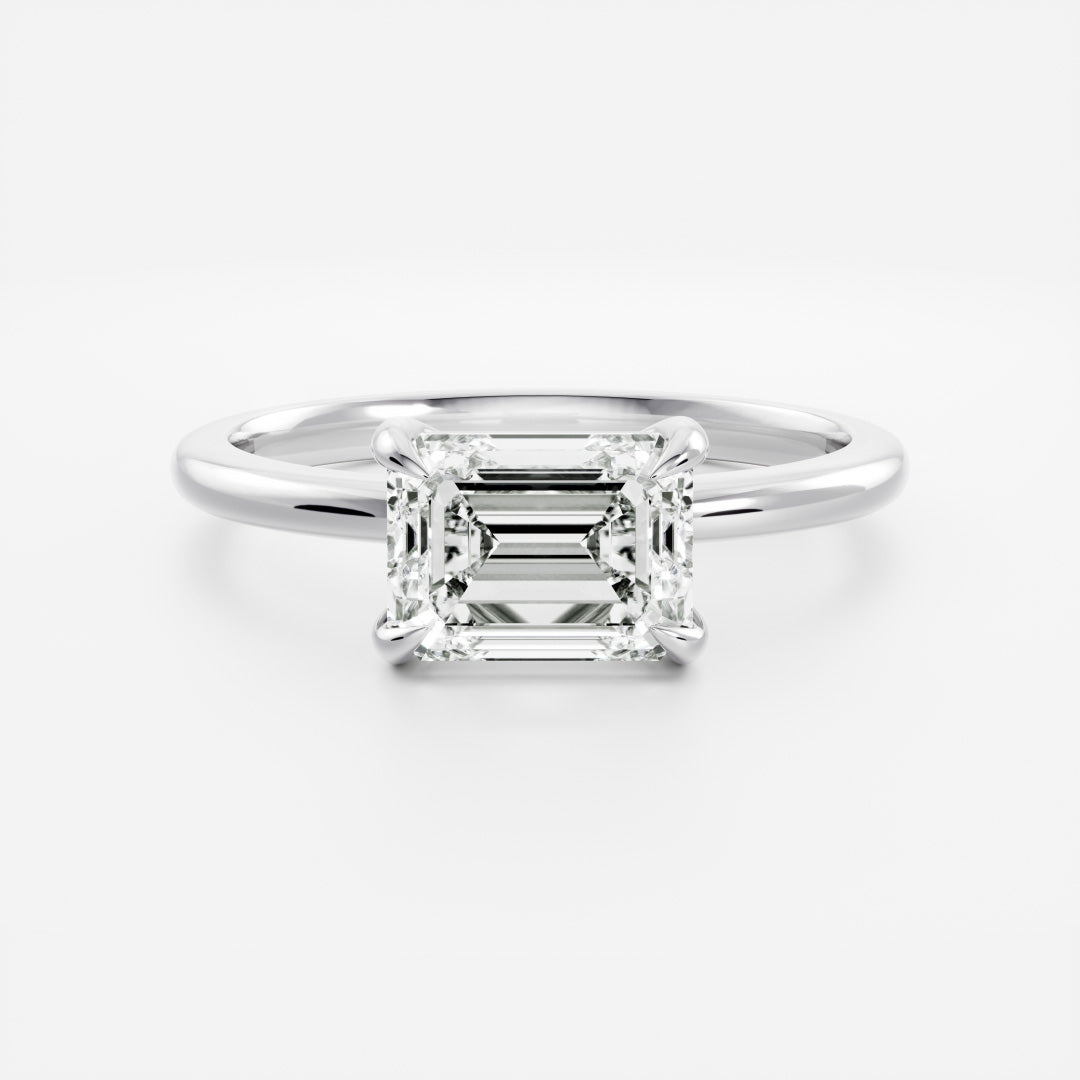 1.5 CT East West Emerald: Solitaire Lab Grown Diamond Engagement Ring