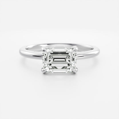 1.5 CT East West Emerald: Solitaire Lab Grown Diamond Engagement Ring