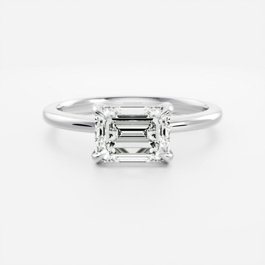 1.5 CT East West Emerald: Solitaire Lab Grown Diamond Engagement Ring