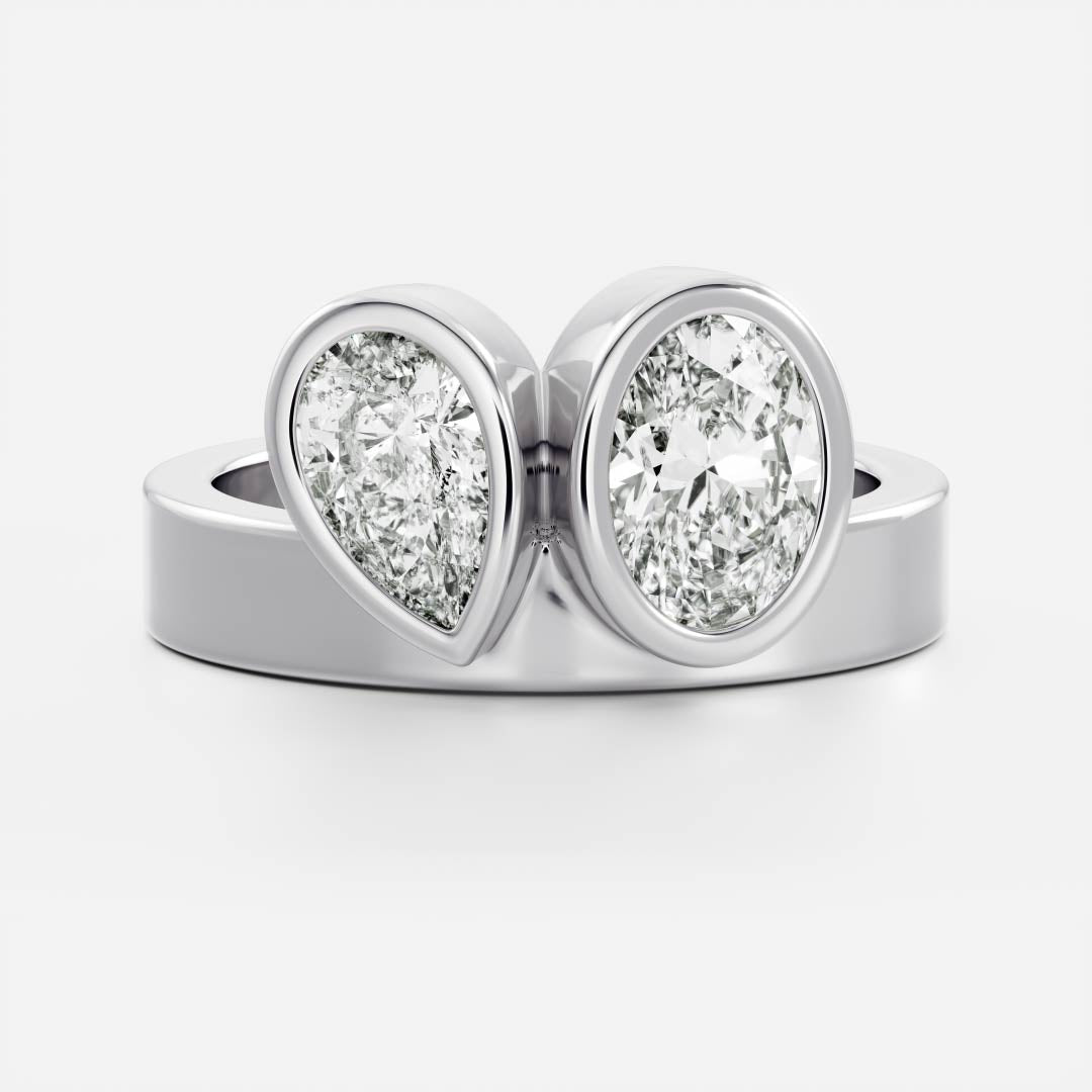 3 CT Oval & Pear: Chunky Toi Et Moi Bezel Lab Grown Diamond Engagement Ring