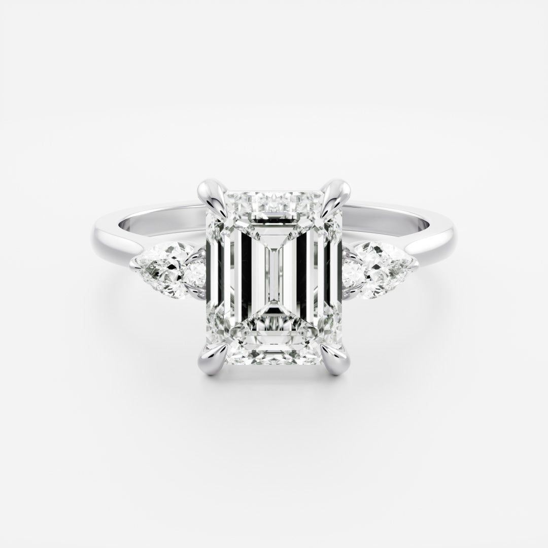 Emerald: Three Stone Cathedral Lab Grown Diamond