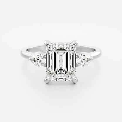 Emerald: Three Stone Cathedral Lab Grown Diamond