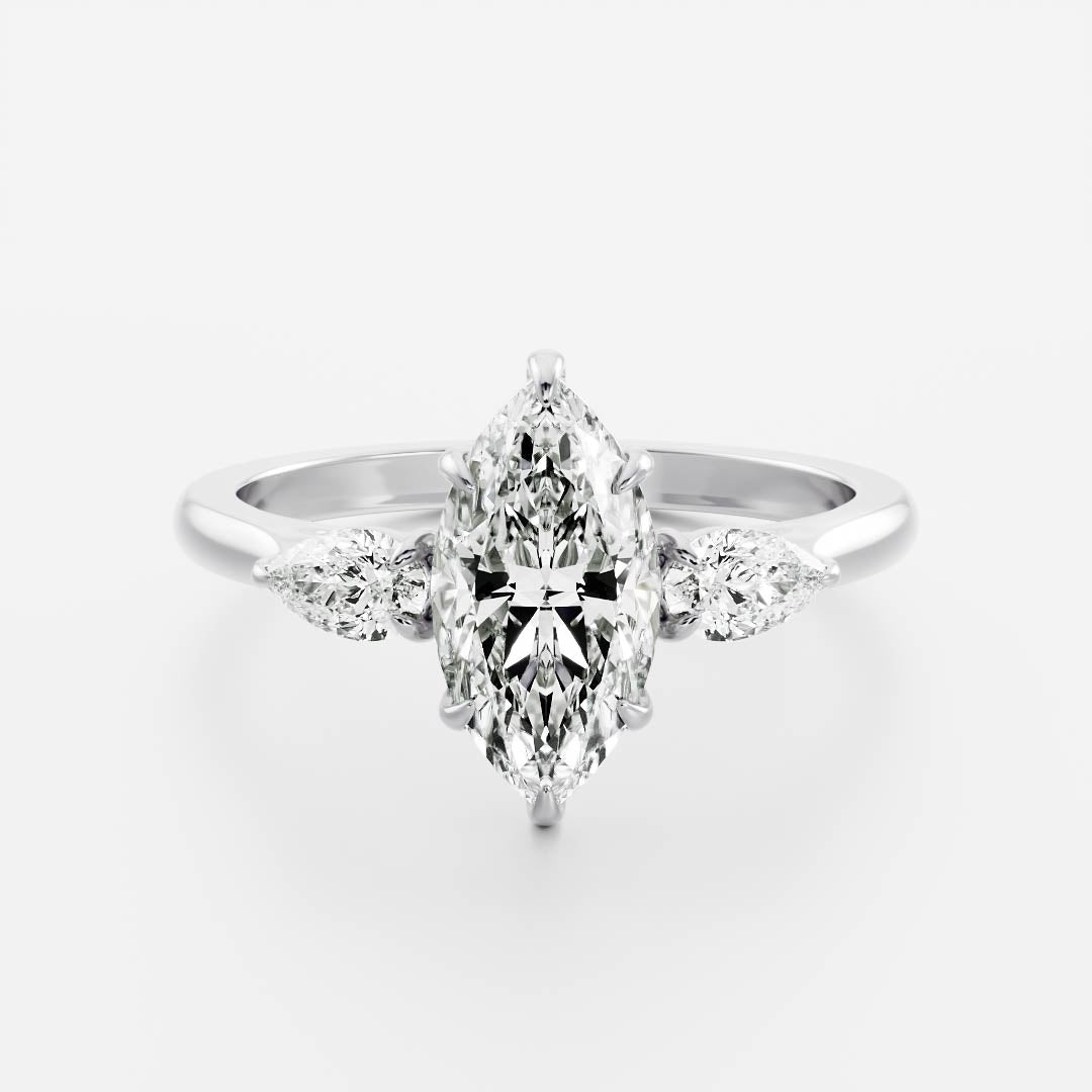 2 CT Marquise: Three Stone Lab Grown Diamond Engagement Ring