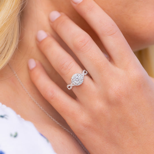 1.50 CT Oval Cut Halo Twisted Pave Moissanite Engagement Ring