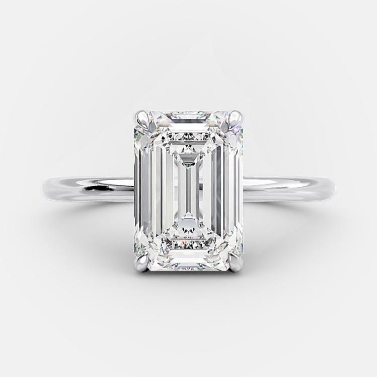 2.0 CT Emerald Cut Solitaire Style Moissanite Engagement Ring