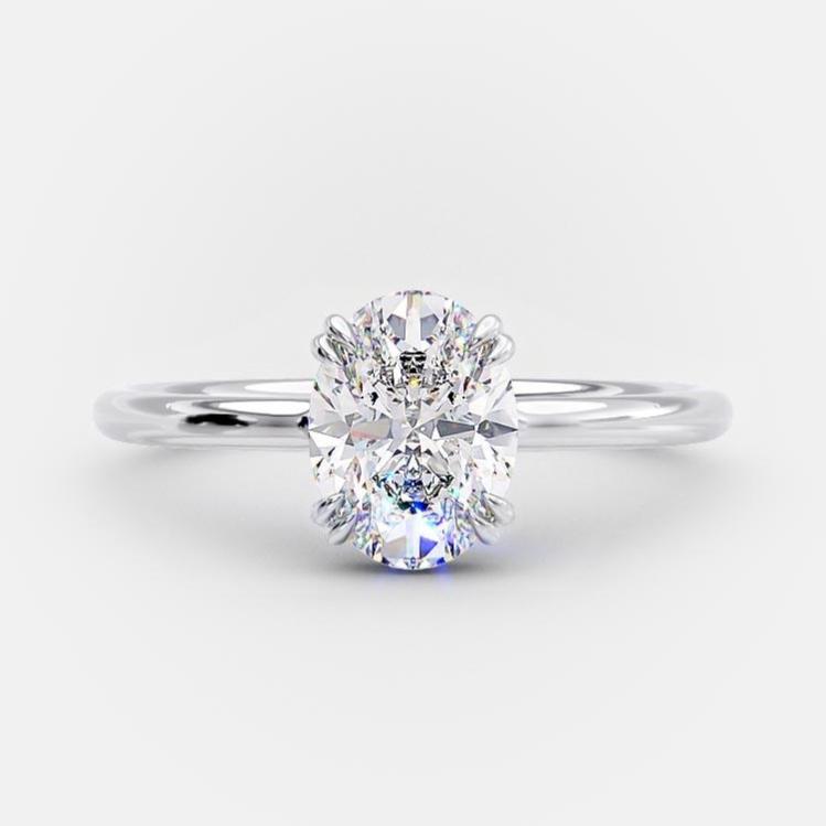 1.33 CT Oval Solitaire Hidden Halo Style Moissanite Engagement Ring