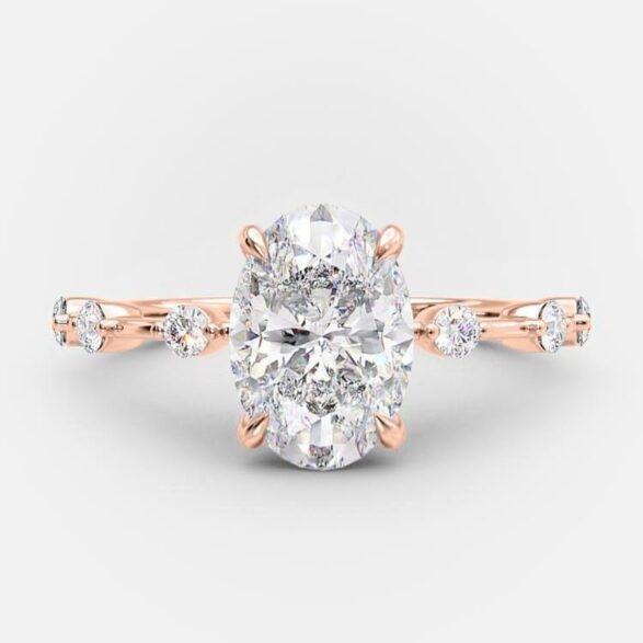 2.1 CT Oval Dainty Pave Moissanite Engagement Ring