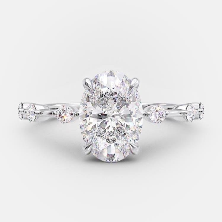 2.1 CT Oval Dainty Pave Moissanite Engagement Ring