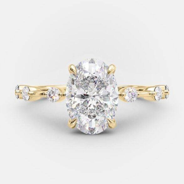2.1 CT Oval Dainty Pave Moissanite Engagement Ring