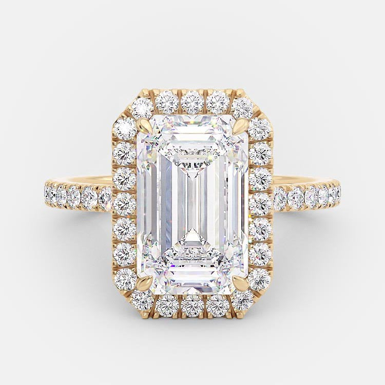 3.18 CT Emerald Cut Halo Style Moissanite Engagement Ring