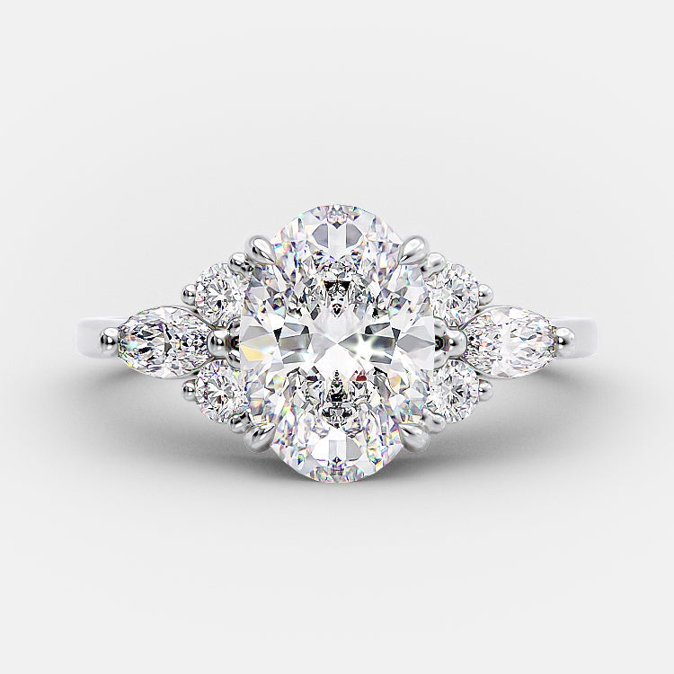 2.1 CT Oval Cut Cluster Style Moissanite Engagement Ring