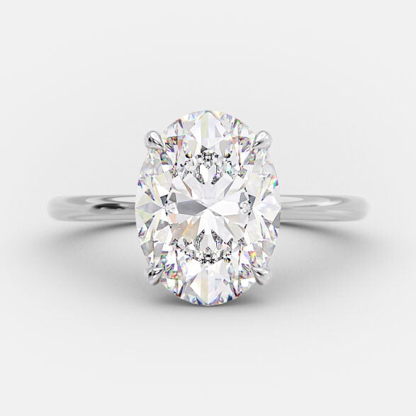 2.72 CT Oval Solitaire & Hidden Halo Moissanite Engagement Ring