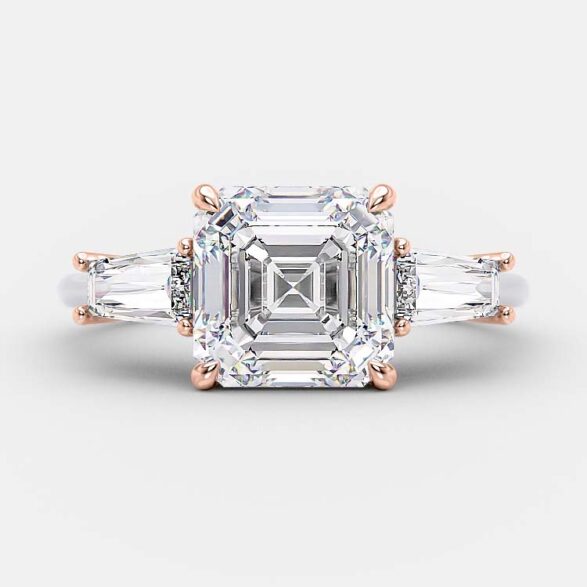 2.03 CT Asscher Cut Three Stone Moissanite Engagement Ring
