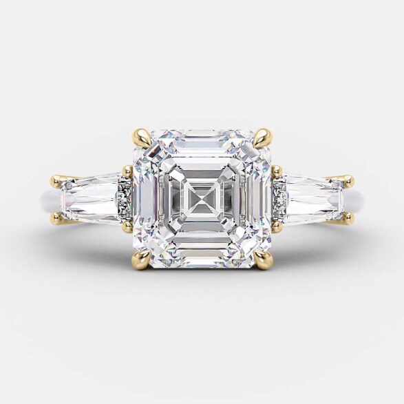 2.03 CT Asscher Cut Three Stone Moissanite Engagement Ring