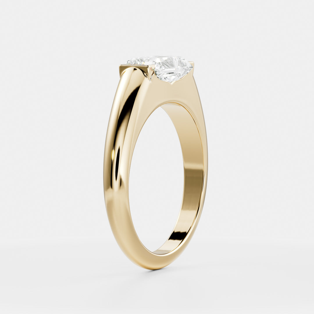 1.5 CT Radiant: Half Bezel Signet Lab Grown Diamond