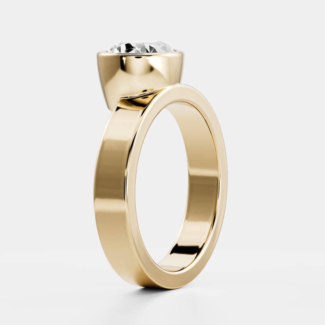 East-West Pear: Chunky Bezel Solitaire Lab Grown Diamond