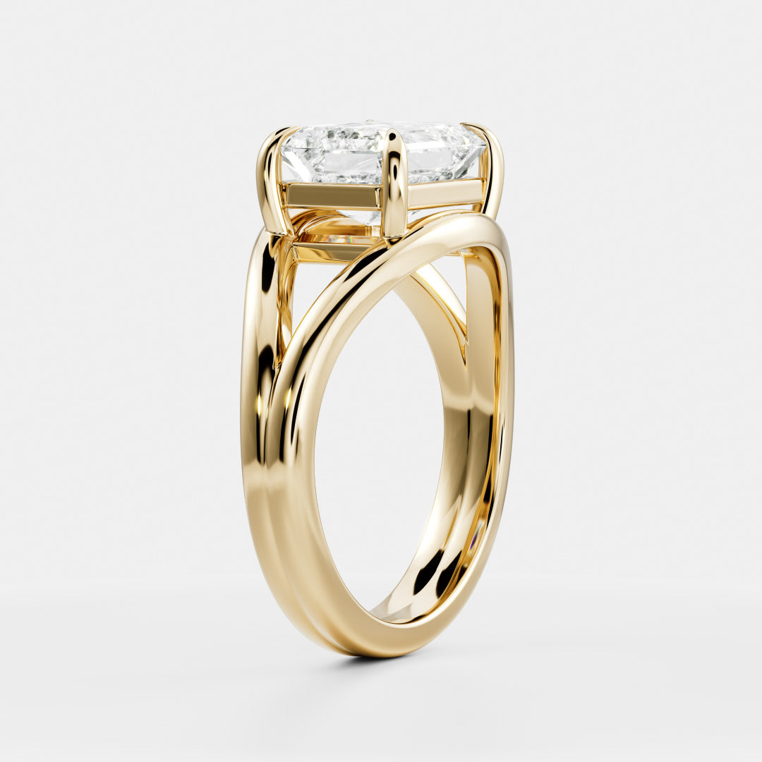 2 CT East West Asscher: Split Shank Lab Grown Diamond Engagement Ring
