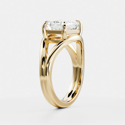 2 CT East West Asscher: Split Shank Lab Grown Diamond Engagement Ring
