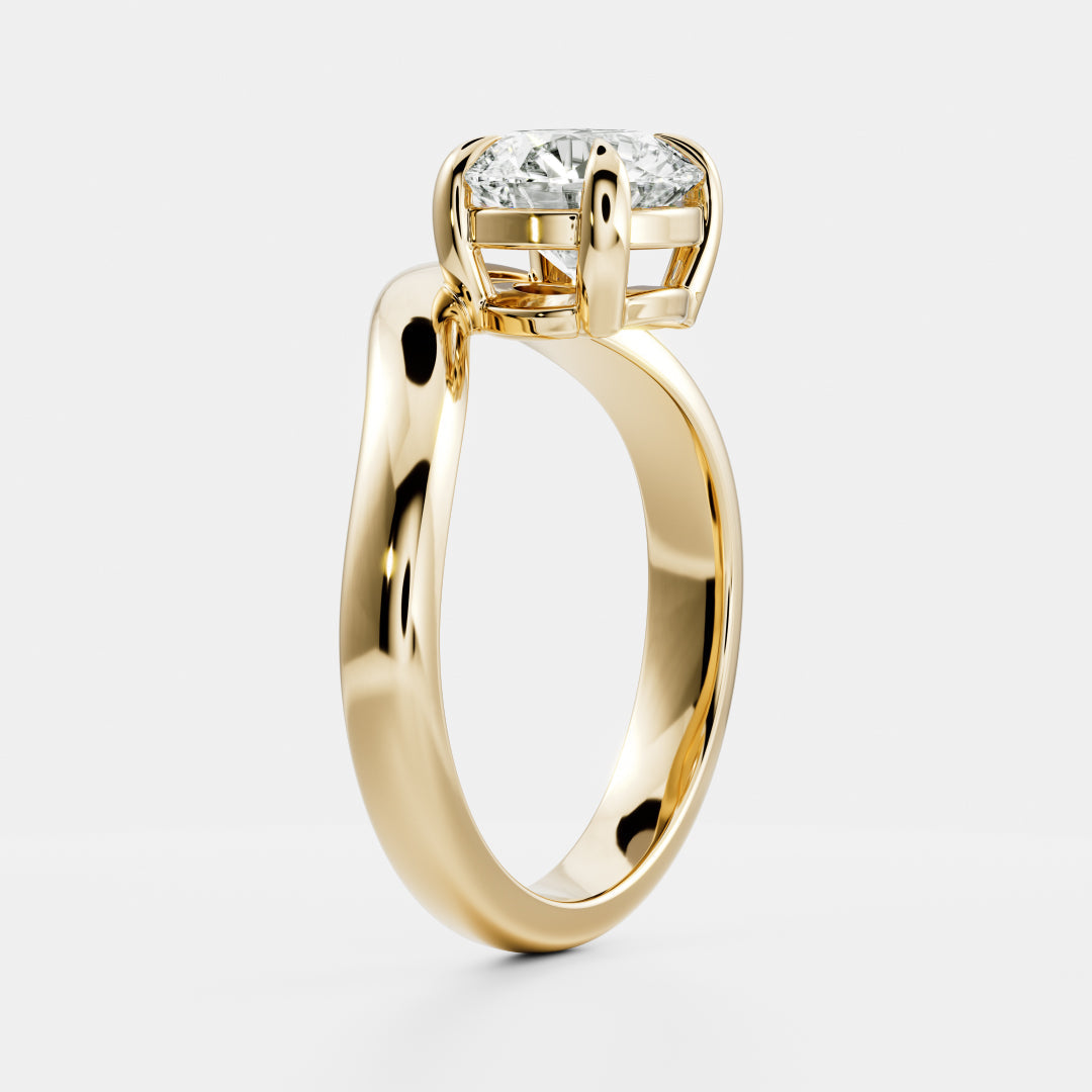 1 CT Round: Wavy Solitaire Lab Grown Diamond Engagement Ring