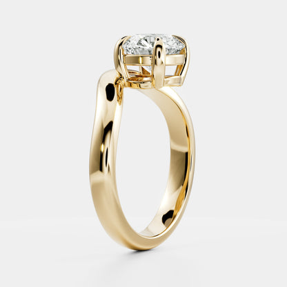 1 CT Round: Wavy Solitaire Lab Grown Diamond Engagement Ring