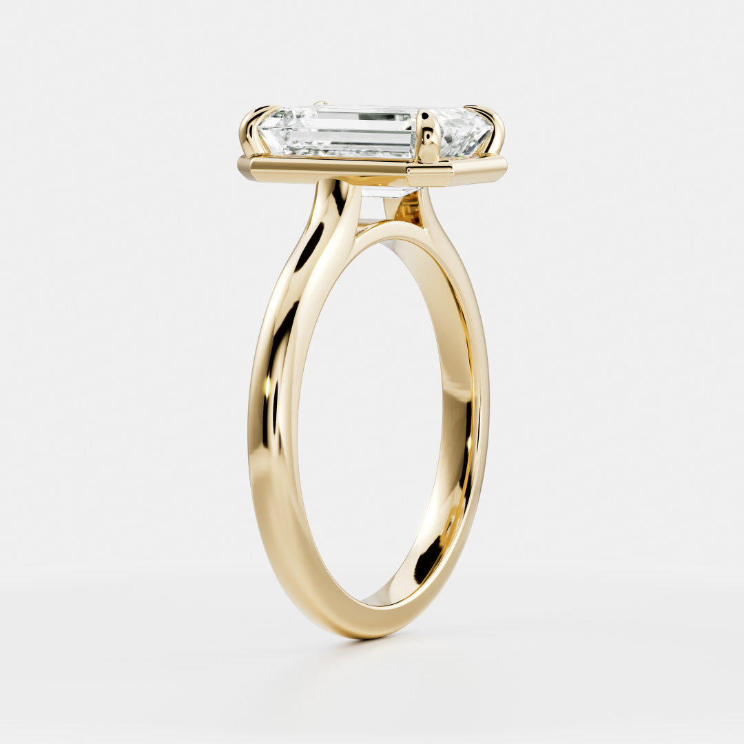 2.5 CT Emerald: Pronged Bezel Lab Grown Diamond Engagement Ring