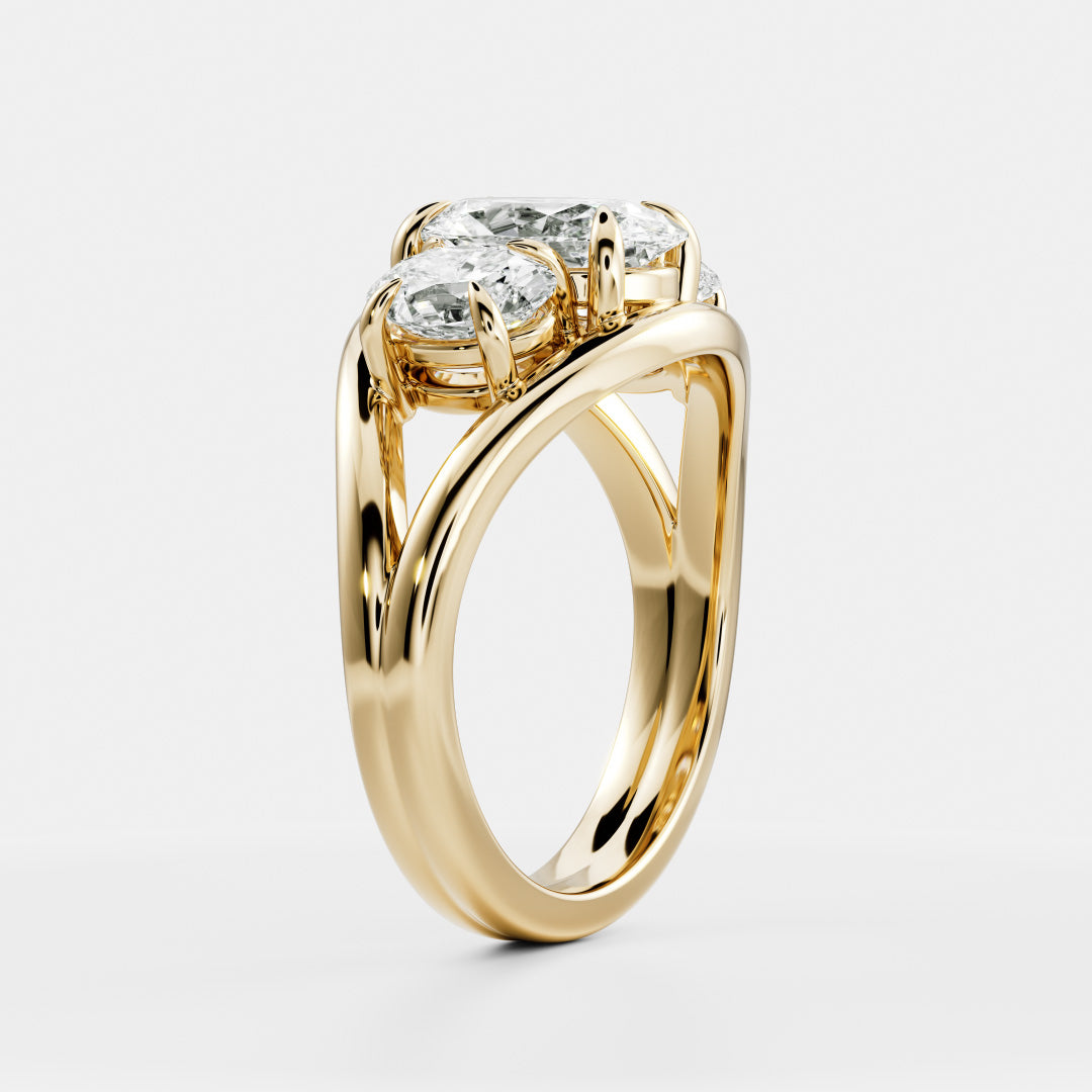 2.5 CT Oval: Three Stone Split Shank Lab Grown Diamond