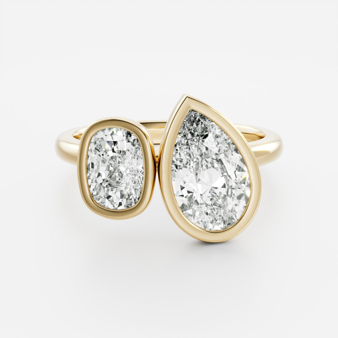 2.5 CT Elongated Cushion & Pear: Bezel Toi Et Moi Lab Grown Diamond