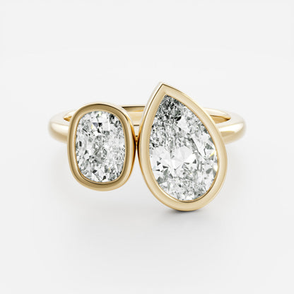2.5 CT Elongated Cushion & Pear: Bezel Toi Et Moi Lab Grown Diamond
