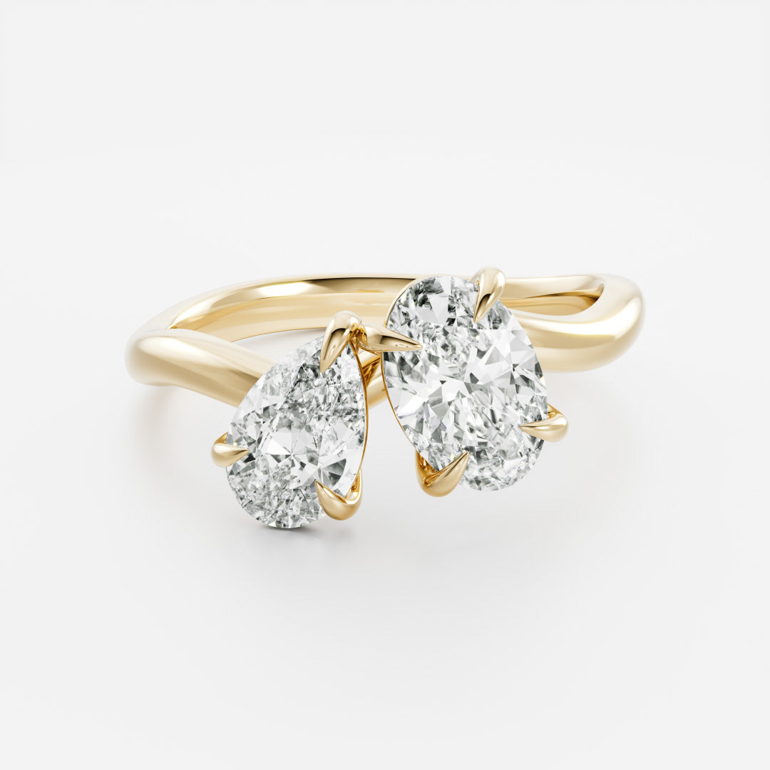 2 CT Pear & Oval: Curved Toi Et Moi Lab Grown Diamond Engagement Ring