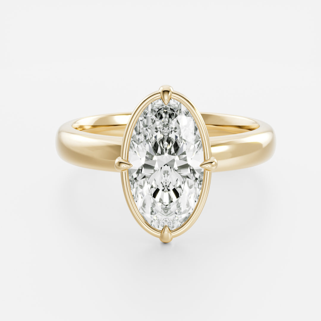2 CT Moval : Bezel Solitaire Prongs Lab Grown Diamond Engagement Ring