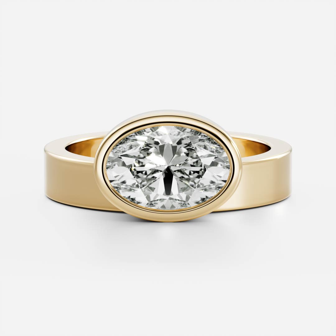 East-West Oval: Chunky Bezel Solitaire Lab Grown Diamond