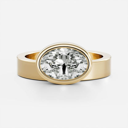 East-West Oval: Chunky Bezel Solitaire Lab Grown Diamond
