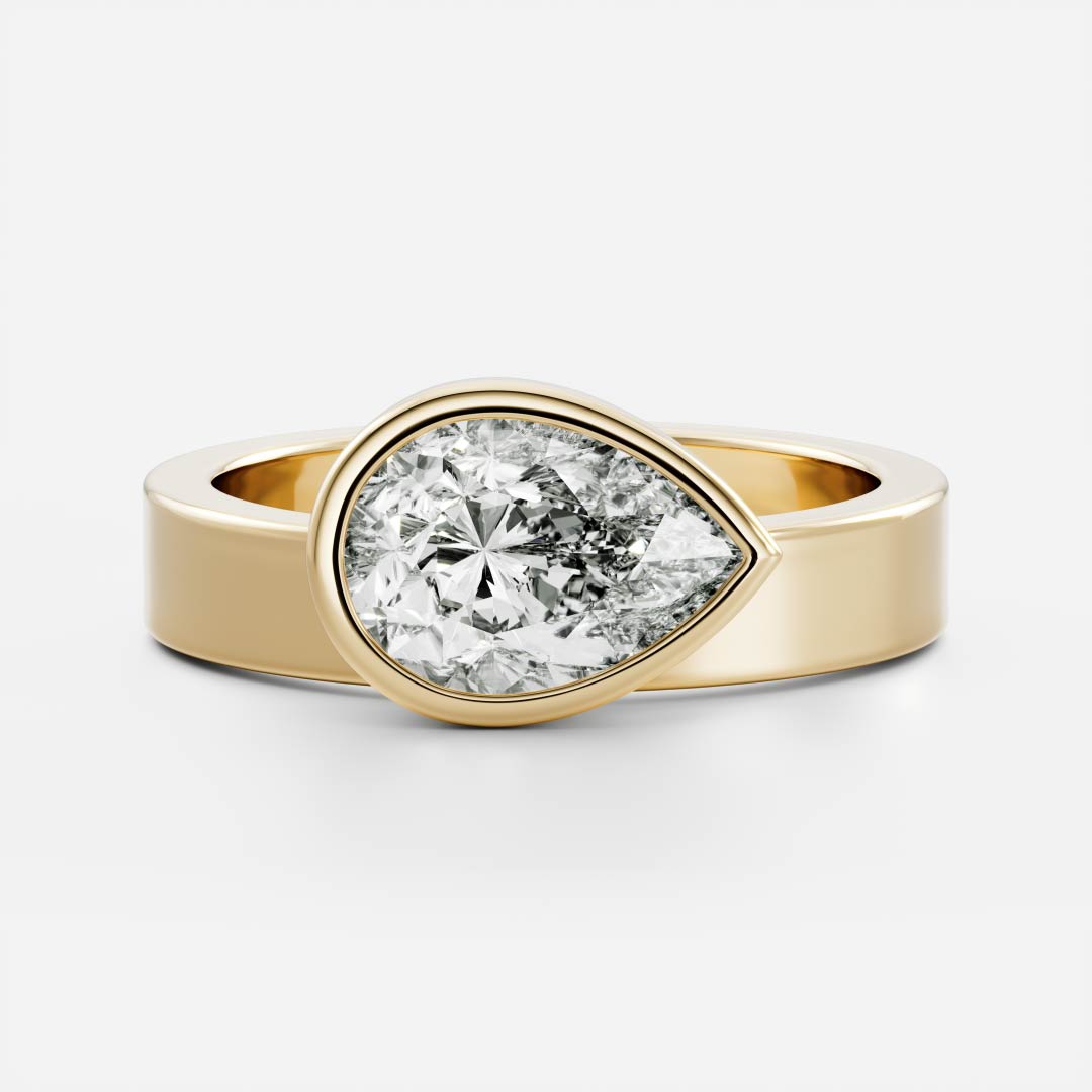 East-West Pear: Chunky Bezel Solitaire Lab Grown Diamond