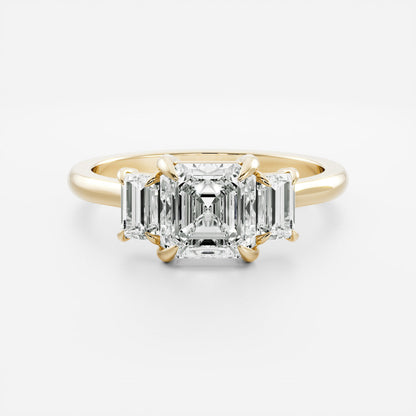 2 CT Asscher: Three Stone Lab Grown Diamond Engagement Ring