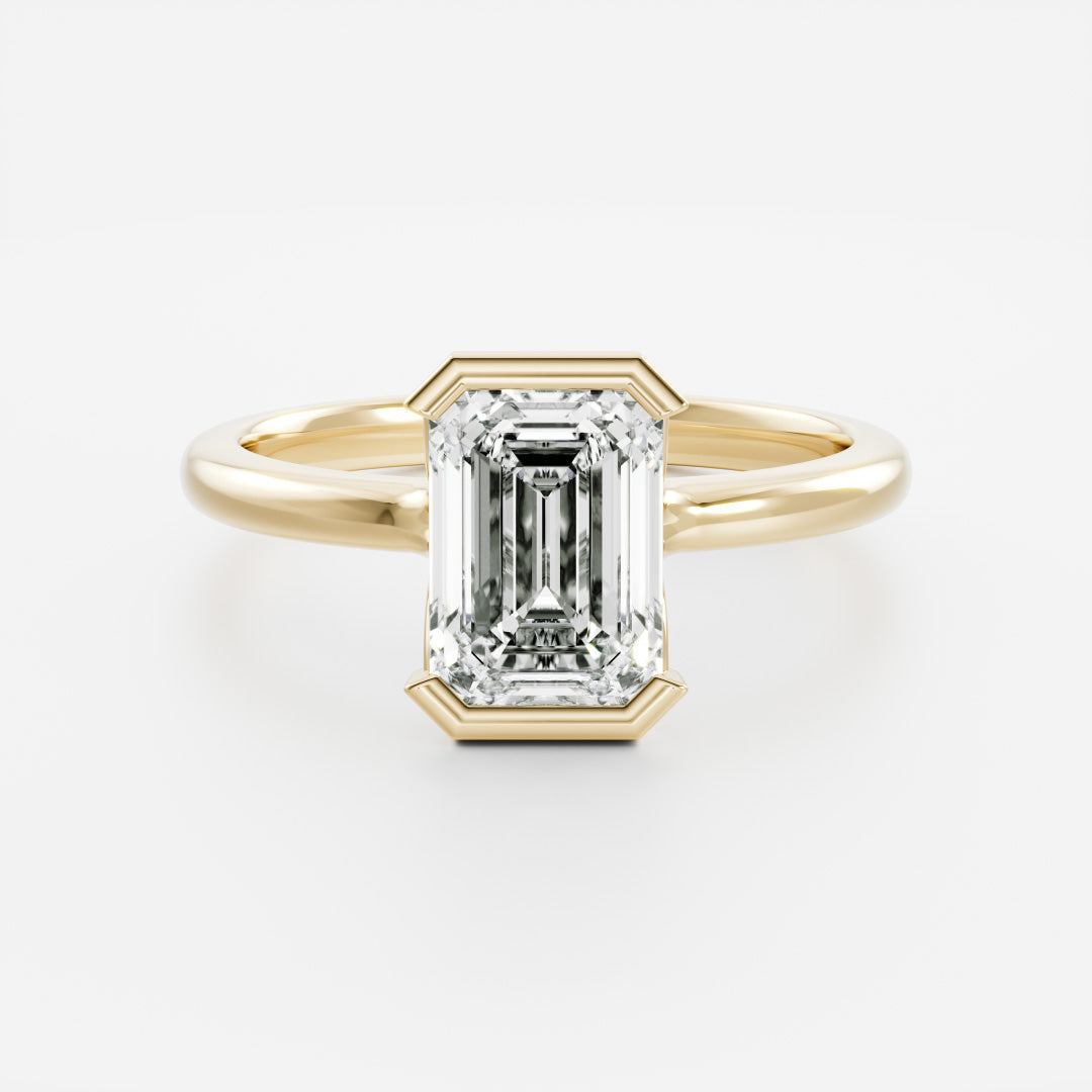 2 CT Emerald: Half Bezel Lab Grown Diamond Engagement Ring