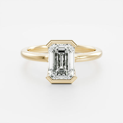 2 CT Emerald: Half Bezel Lab Grown Diamond Engagement Ring