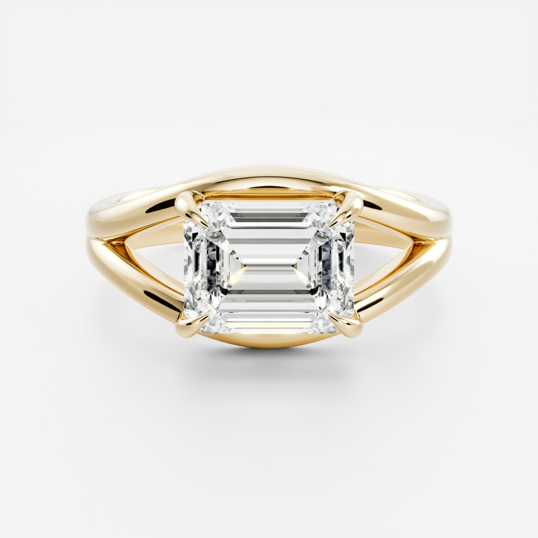2 CT East West Asscher: Split Shank Lab Grown Diamond Engagement Ring