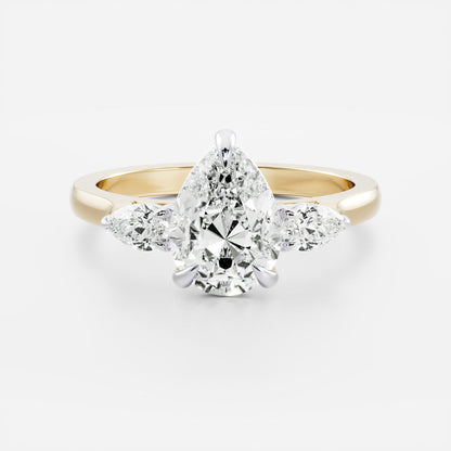 2 CT Pear: Three Stone Lab Grown Diamond Engagement Ring