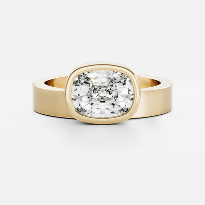 East-West Elongated Cushion: Chunky Bezel Solitarie Lab Grown Diamond
