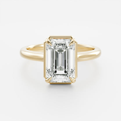 2.5 CT Emerald: Pronged Bezel Lab Grown Diamond Engagement Ring