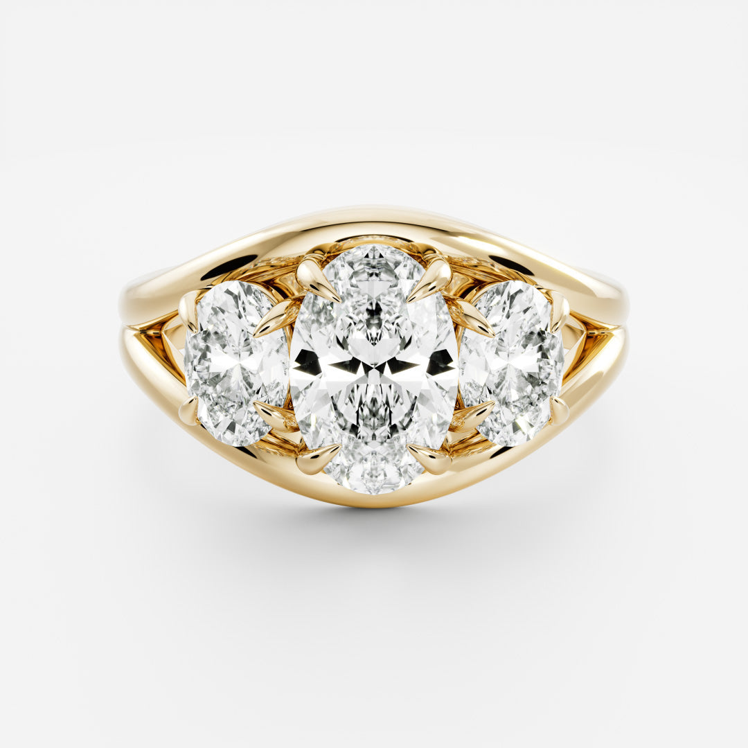 2.5 CT Oval: Three Stone Split Shank Lab Grown Diamond