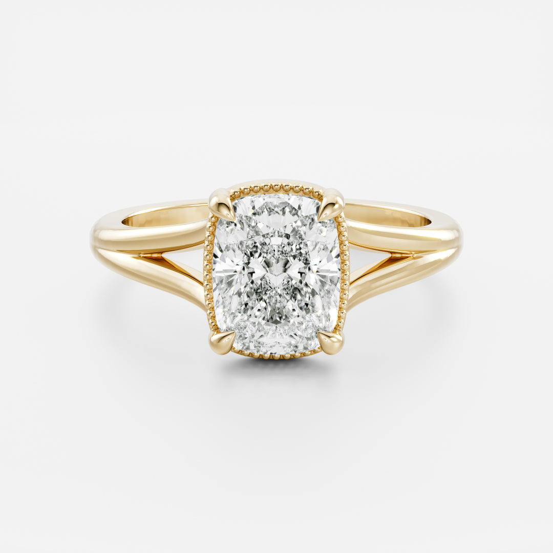 Elongated Cushion: Split Shank Milgrain Lab Grown Diamond