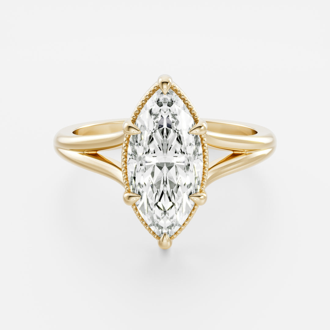 2.5 CT Marquise: Pronged Bezel Split Shank Lab Grown Diamond Engagement Ring